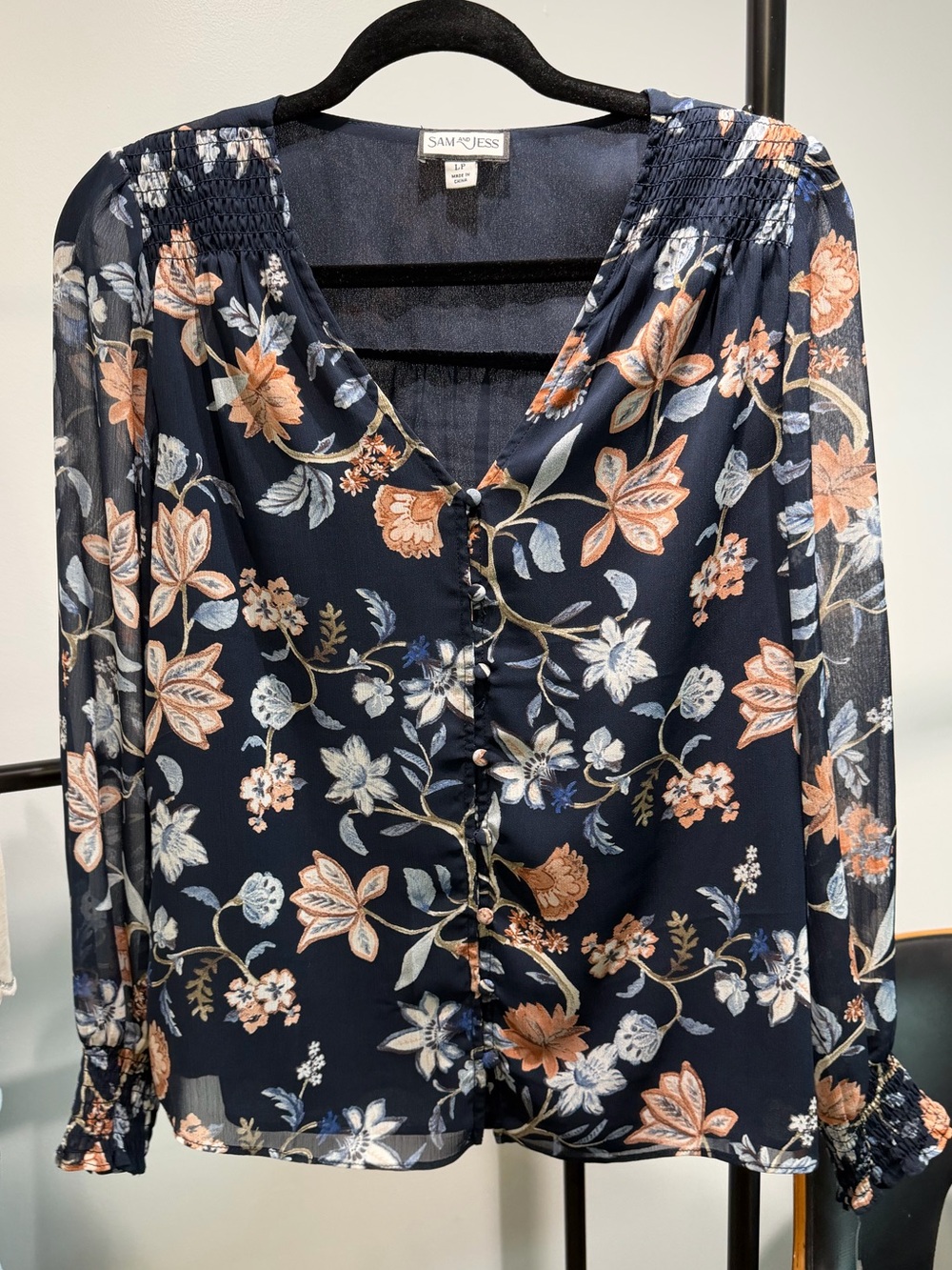 Sam and Jess Navy Floral Blouse